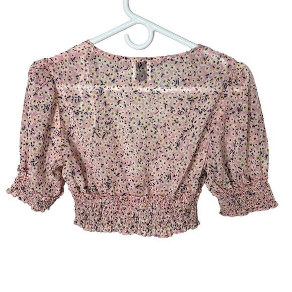 Princess Polly Floral V Neck Floral Sheer Cropped Peasant Top Size Small 2 - Picture 2 of 6